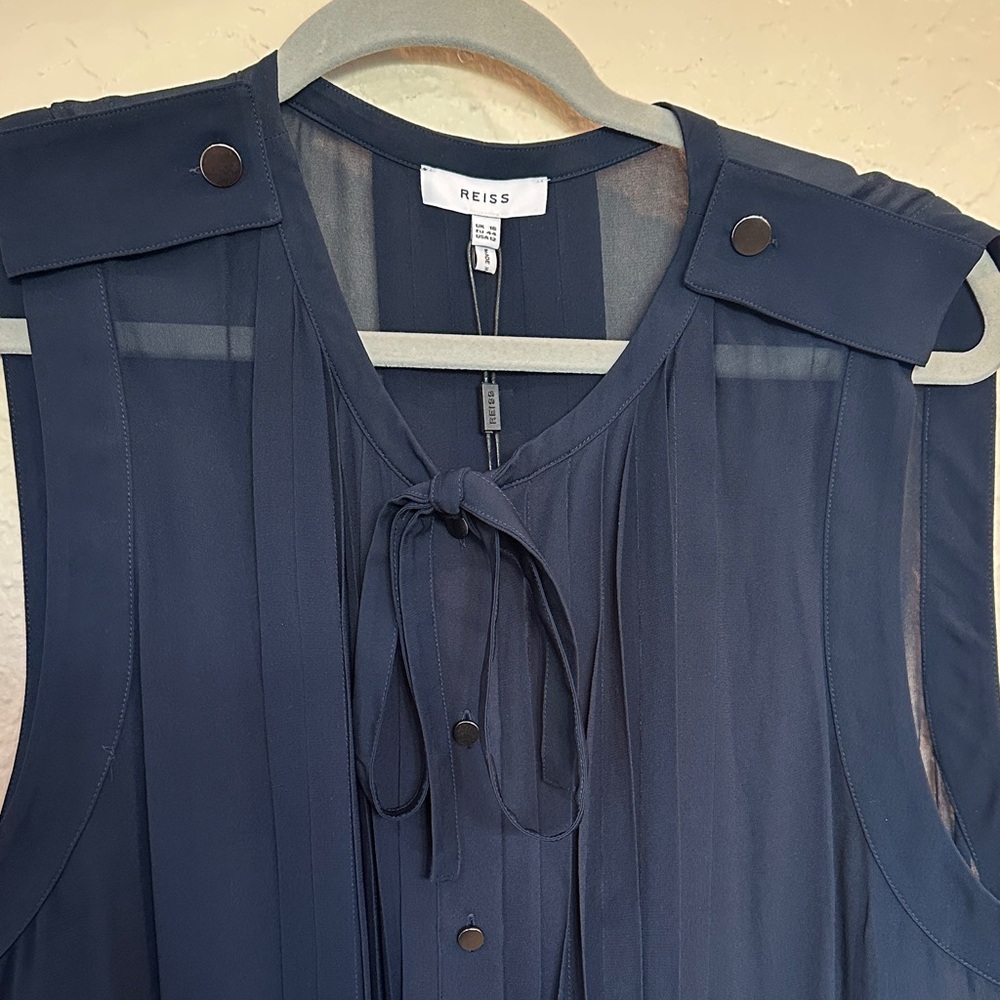 Reiss Navy Sleeveless Blouse with Button Accents